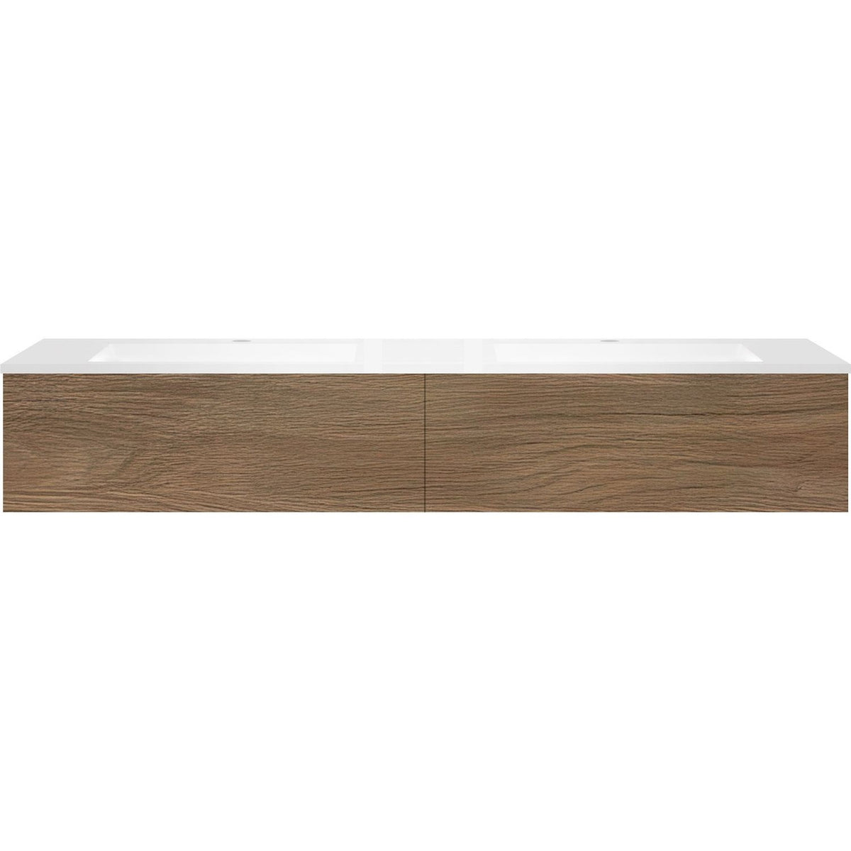 Onderbouw COFFEE 2 lades 180 duo eik caramel+dubbele wastafel kunstmarmer mat wit