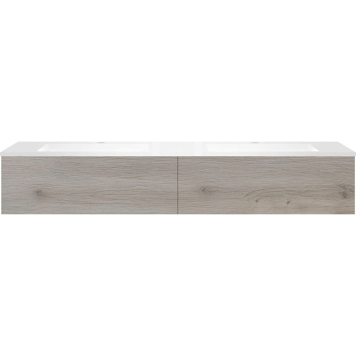Onderbouw COFFEE 2 lades 180 duo eik zilver+dubbele wastafel kunstmarmer wit