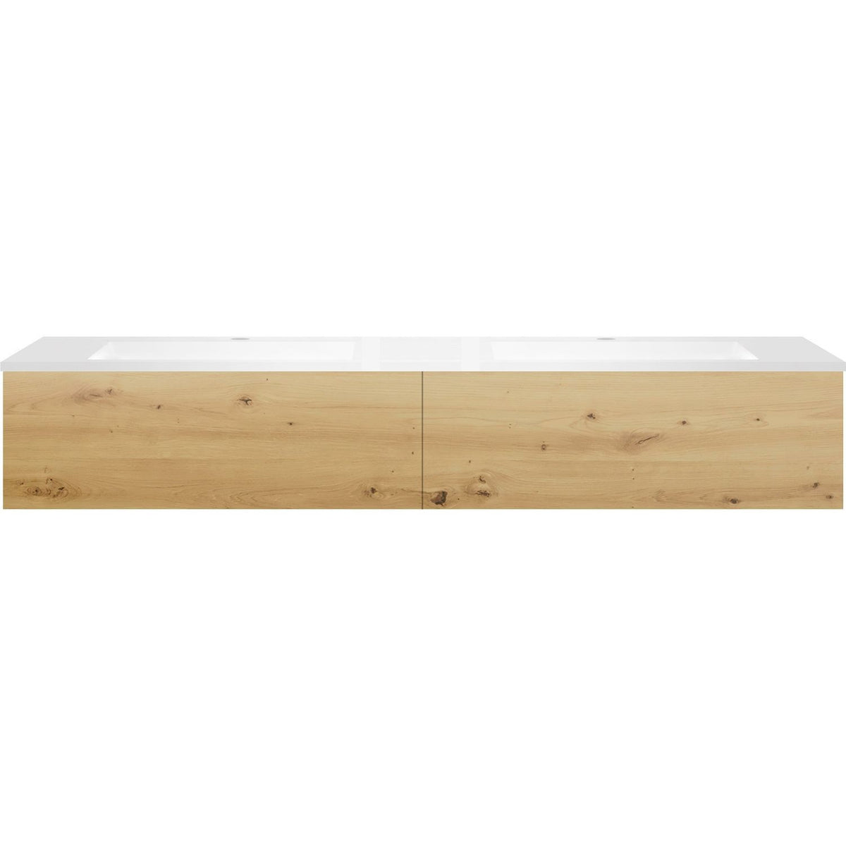 Onderbouw COFFEE 2 lades 180 duo eiken urban +dubbele wastafel kunstmarmer mat wit