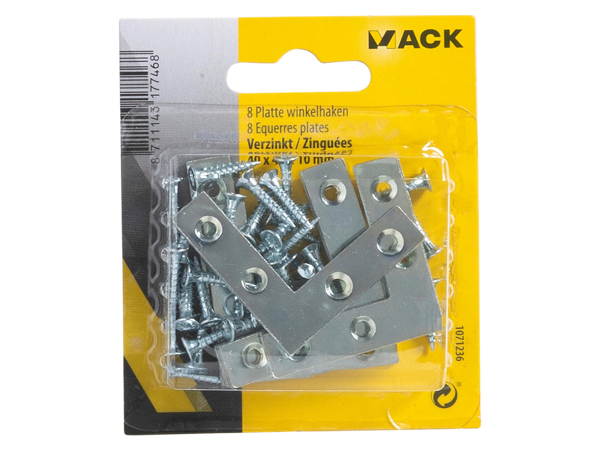Mack platte winkelhaak 40x40x10 mm verzinkt 8 stuks