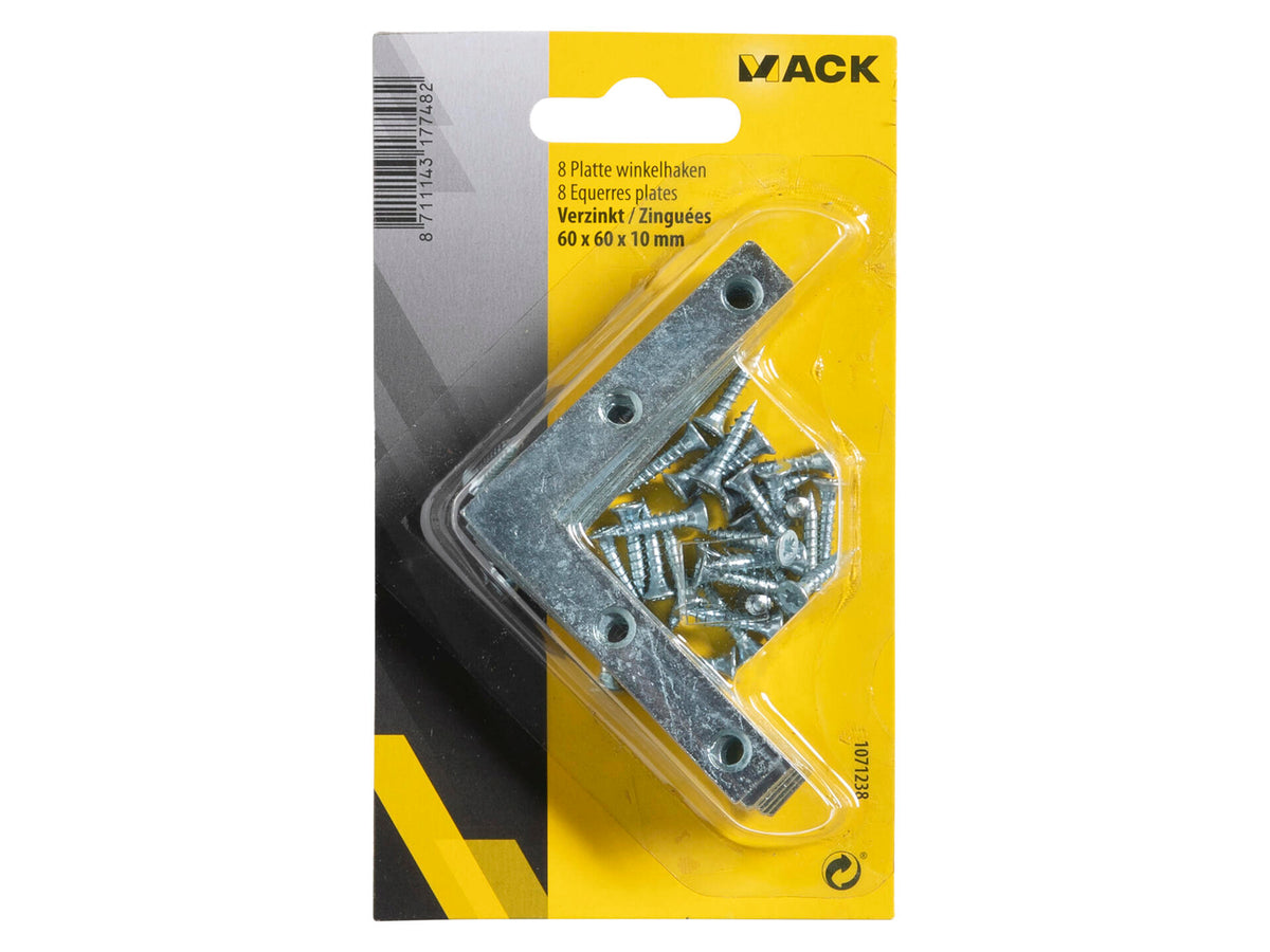Mack platte winkelhaak 60x60x10 mm verzinkt 8 stuks