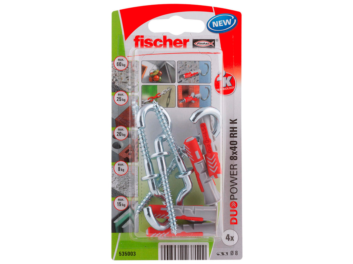 Fischer plug met schroef met ronde haak 8x40 mm 4 stuks