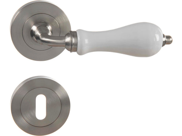 Linea Bertomani 3054 poignée de porte avec rosaces 50mm set complet aluminium/porcelaine nickelé