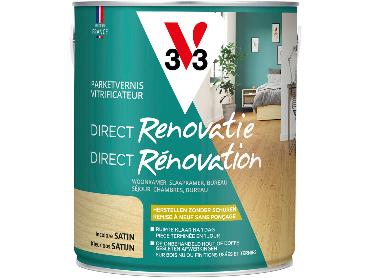 V33 renovatielak parket zijdeglans 2,5l kleurloos
