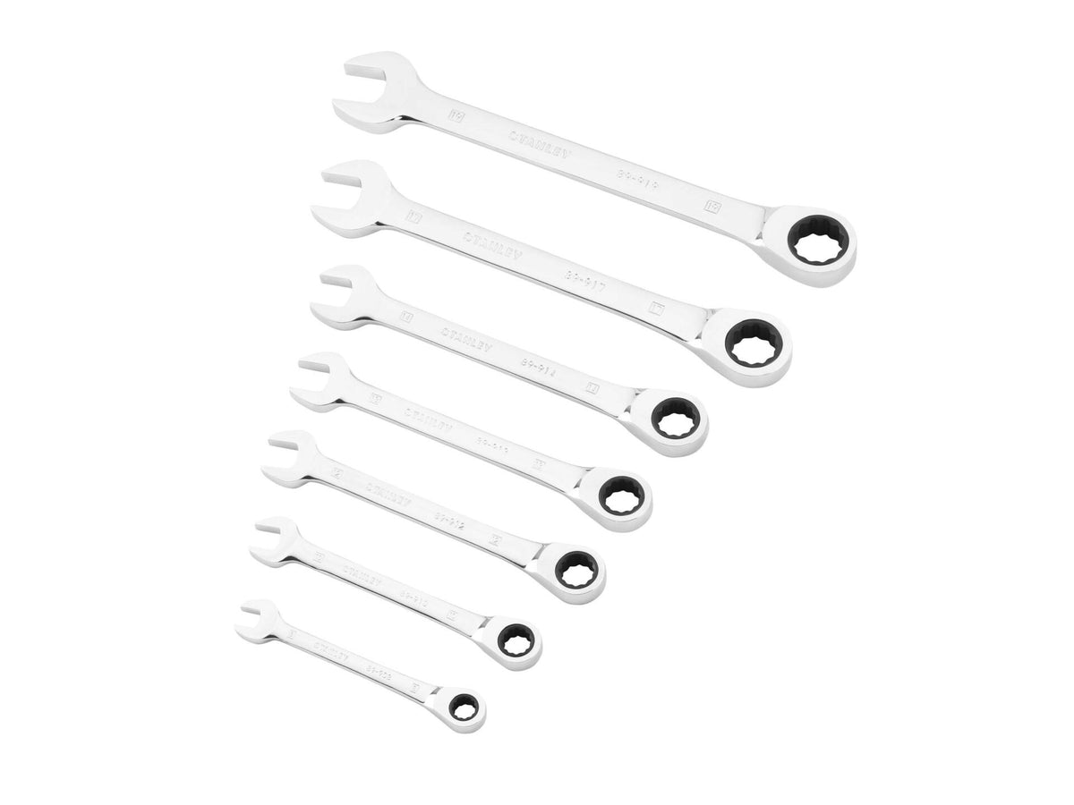 Stanley ringsteeksleutelset met ratel 8-19mm glanzend chroom 7-delig