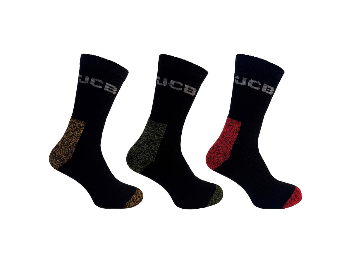 JCB werksokken 39-43 zwart/geel/groen/rood 3 paar