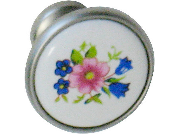 Linea Bertomani Meubelknop bloem 30mm porselein vernikkeld wit/blauw/roze