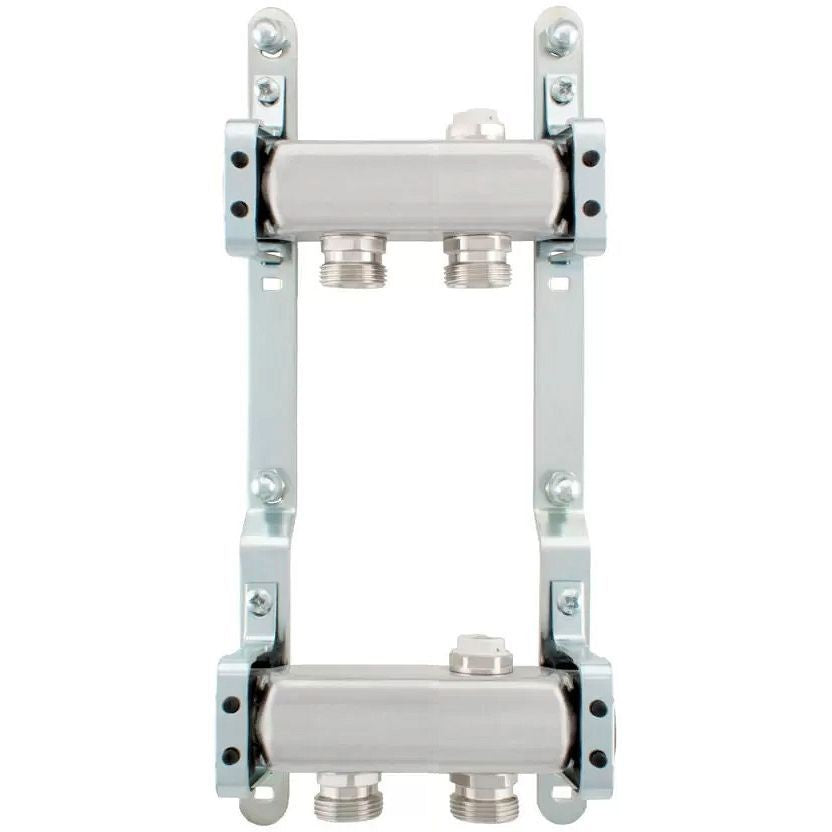 Rvs collector set 4/4"-2 X 3/4"EK met ontluchter + muurbevestiging