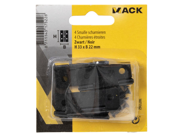 Mack charnière étroite 3,3x2,2 cm noir 4 pièces
