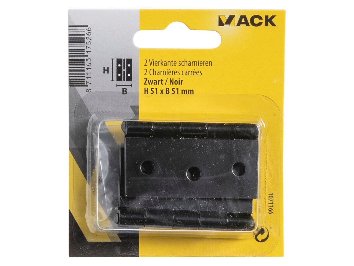 Mack scharnier vierkant 5,1x5,1 cm zwart 2 stuks