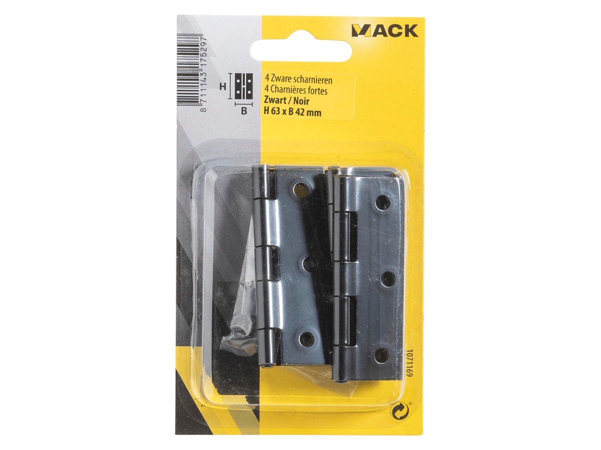 Mack scharnier zwaar 6,3x4,2 cm zwart 4 stuks