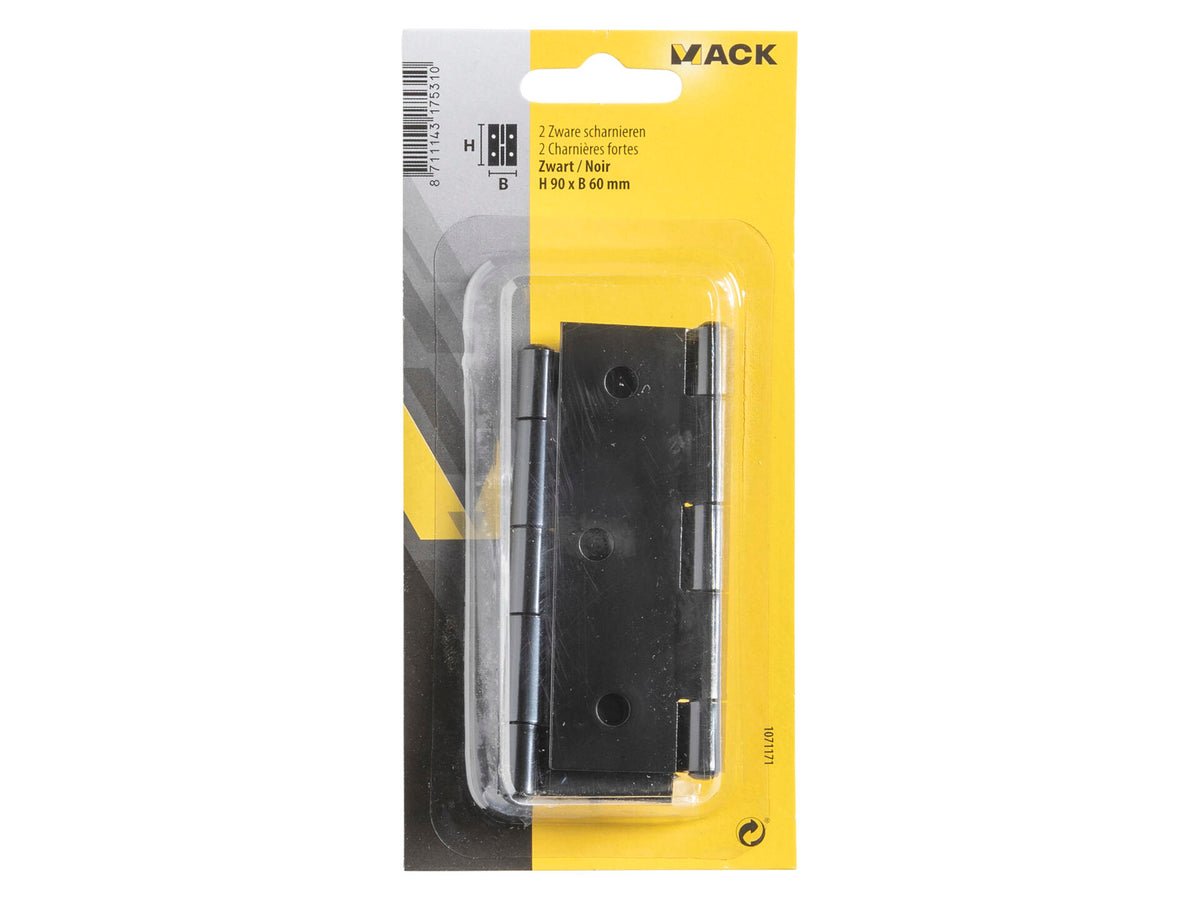 Mack scharnier zwaar 9x6 cm zwart 2 stuks