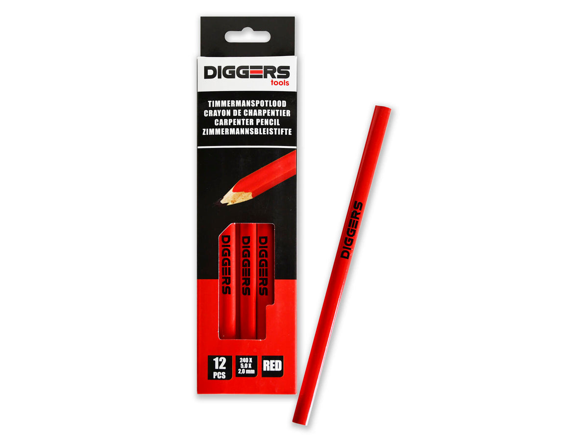 Diggers schrijnwerkerspotlood 24cm rood 12 stuks
