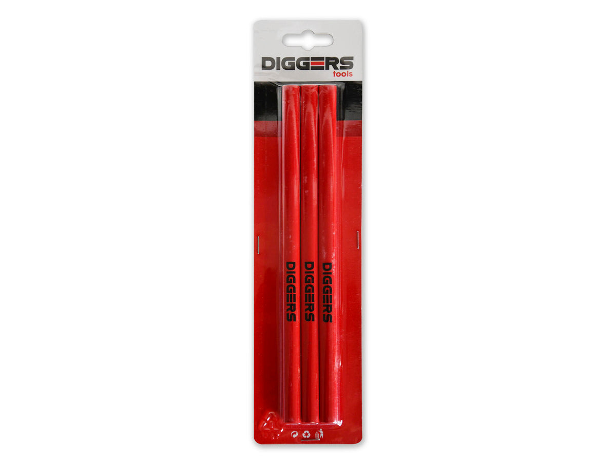 Diggers schrijnwerkerspotlood 24cm rood 3 stuks