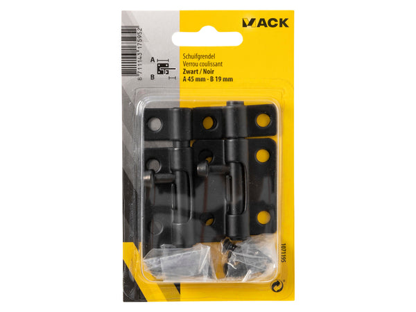 Mack schuifgrendel 4,5cm 19mm zwart 2 stuks