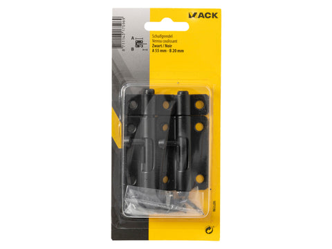Mack schuifgrendel 5,5cm 20mm zwart 2 stuks