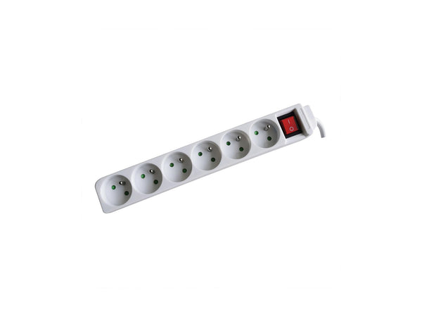 Profile bloc multiprise 6x avec interrupteur + câble 1,5m blanc