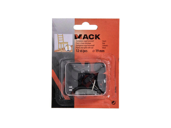 Mack stoelglijder met nagel 19mm zwart 12 stuks