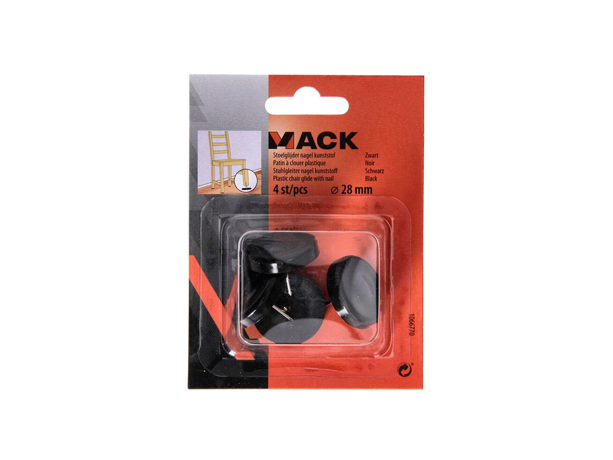 Mack stoelglijder met nagel 28mm zwart 4 stuks