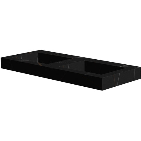 TABLET KERAMISCH MARMER PURO DUBBELE LAVABO S B120 H10 +KRAANGATEN BAMBOO BLACK