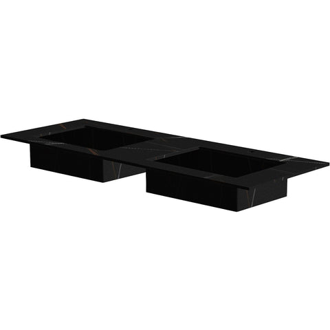 Tablet keramisch marmer puro dubbele lavabo S B140 H1,2 +kraangaten bamboo black, badkamermeubelen — SKU DESCO-180287