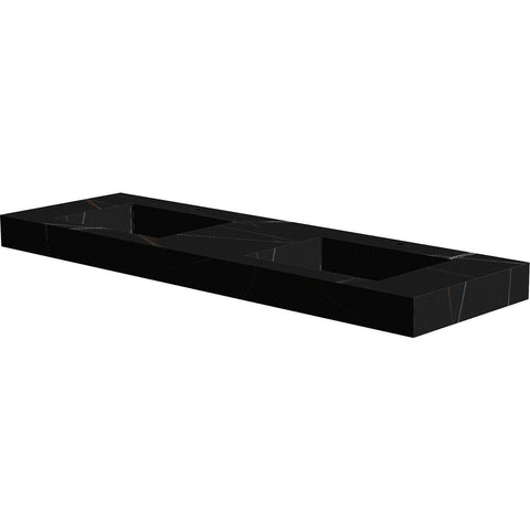 TABLET KERAMISCH MARMER PURO DUBBELE LAVABO S B160 H10 +KRAANGATEN BAMBOO BLACK