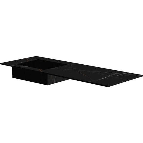 Tablet keramisch marmer puro lavabo S links B140 H1,2 1KRAANGAT bamboo black, badkamermeubelen — SKU DESCO-180285