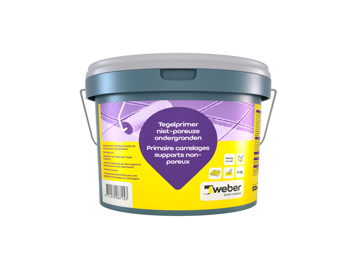 Weber Beamix tegelprimer niet-poreuze ondergronden 4kg lichtgeel