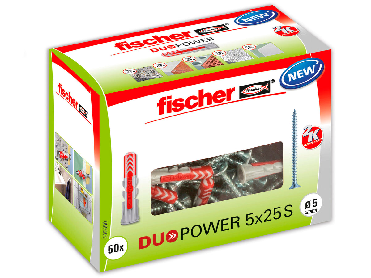 Fischer universele plug Duopower 5x25 mm met schroef 50 stuks