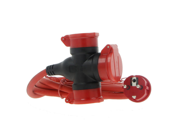 Profile rallonge triple prise à clapet 3m 3G 1,5mm² rouge