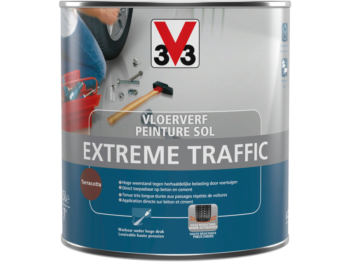 V33 vloerverf extreem gebruik zijdeglans 0,5l terracotta
