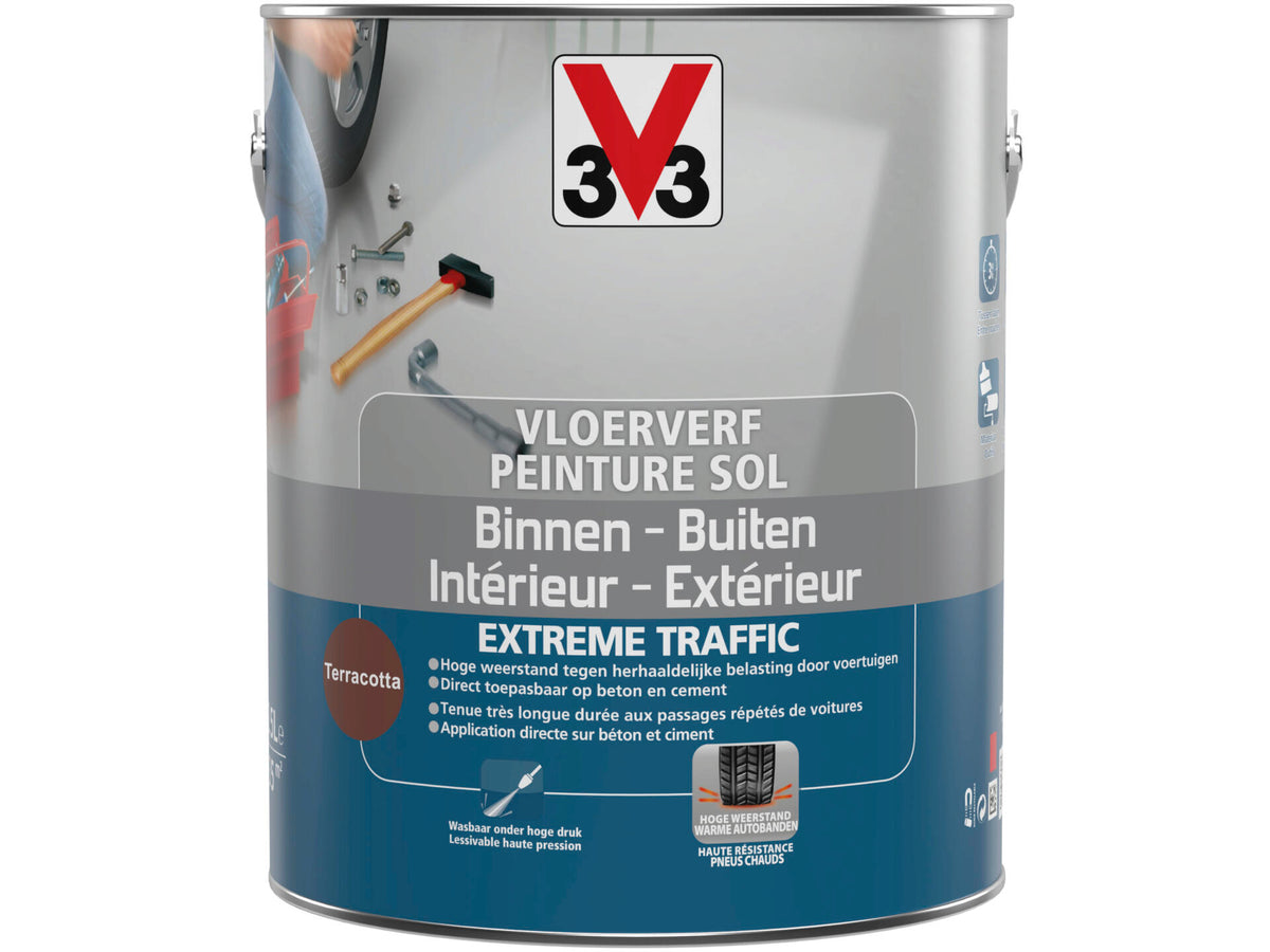 V33 vloerverf extreem gebruik zijdeglans 2,5l terracotta