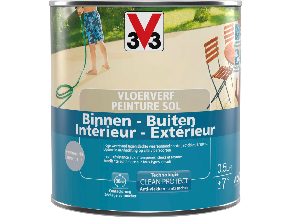 V33 vloerverf zijdeglans 0,5l zwaluwgrijs