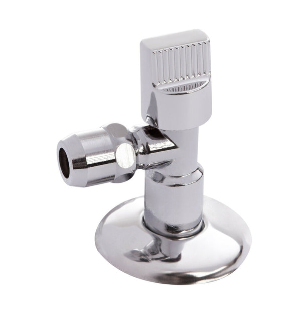 tap équerre à bille 1/2" x D 10 rosace écrou long