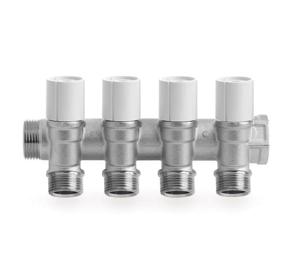 SYSTEMPEX verdeler 4/4"MF kraan klik blauw/rood uitgang M22 4kringen