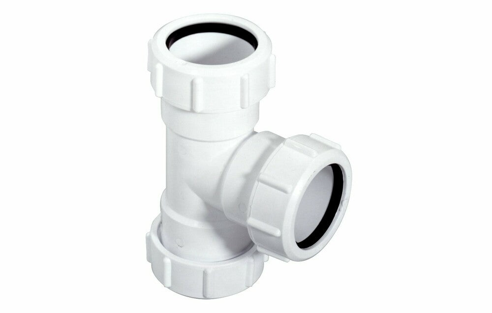 Mc Alpine T-stuk voor 2x D40mm en flexibele buis D25mm PP wit
