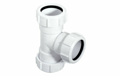 Mc Alpine T-stuk voor 2x D40mm en flexibele buis D25mm PP wit