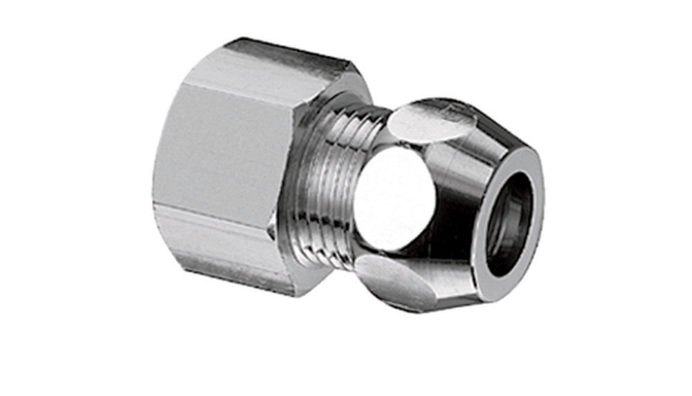 Schell aanvoer koppeling met binnendraad recht 1/2"F x D12 messing verchroomd