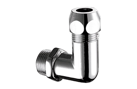 Schell aanvoer koppeling met buitendraad haaks 1/2"M x D10 messing verchroomd