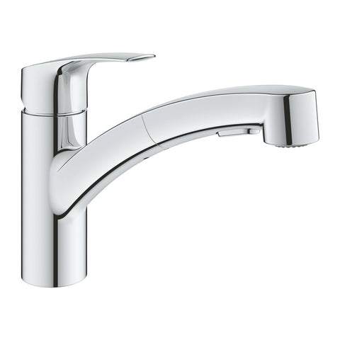 Grohe Eurosmart keukenmengkraan 1-gats lage uitloop 2 stralen uittrekbaar chroom