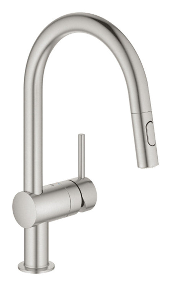 Grohe Minta keukenmengkraan hoge C-uitloop 1-gats sproeier 2 stralen SuperSteel