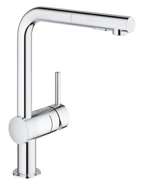 Grohe Minta keukenmengkraan L-uitloop 1-gats SilkMove 2-sproeier chroom