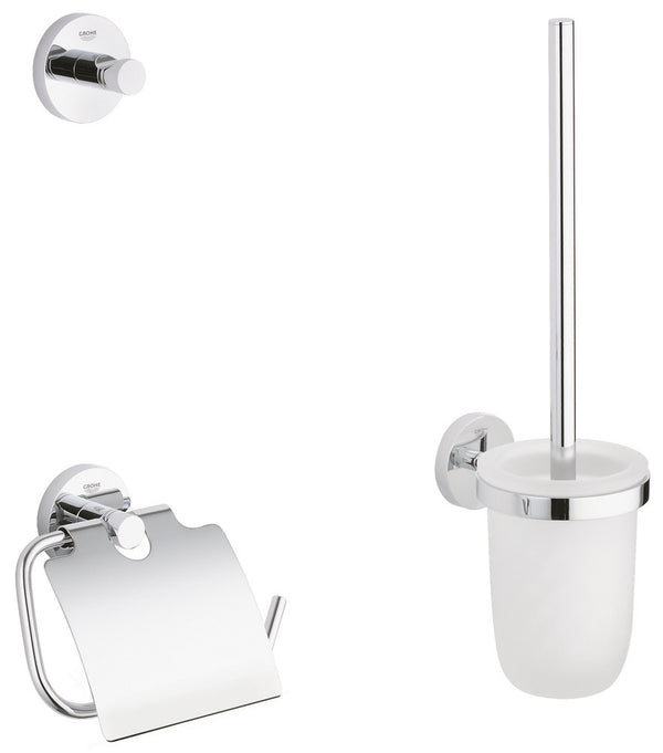 Grohe Essentials set toiletborstel handdoekhaak toiletrolhouder en deksel chroom