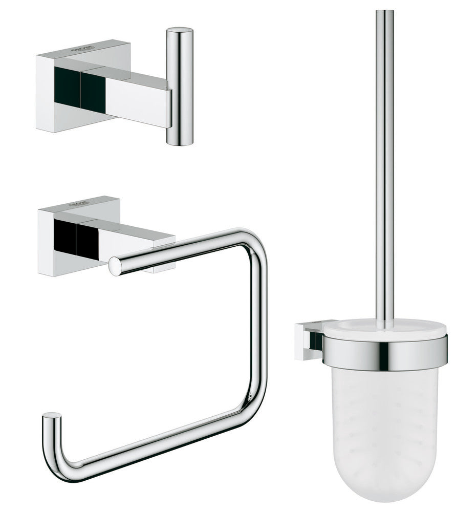 Grohe Essentials Cube set toiletborstel handdoekhaak toiletrolhouder chroom