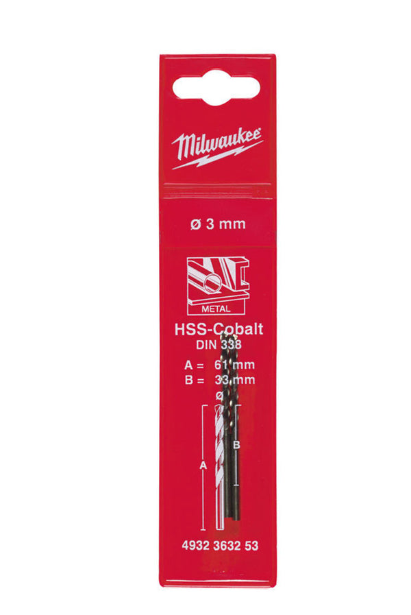 Milwaukee metaalboor kobalt-gelegeerd staal D3 snijlengte 33mm DIN 338