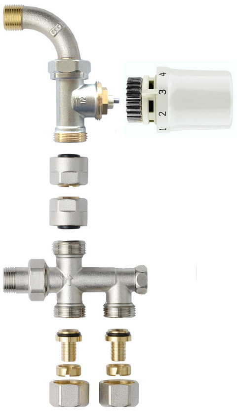 Honeywell Home radiatorset + onderblok vloeraansluiting 4 aansluitpunten 1/2"
