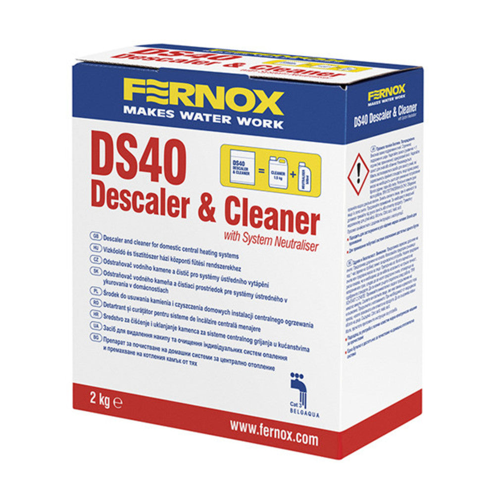 Fernox DS40 ontkalker & reiniger 1,5 kg rood poeder system neutraliser 500ml, produits d'entretien — SKU VM-20026256, EAN 5014551624757