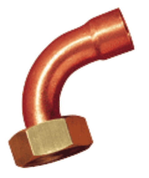 kraagstuk gebogen met moer rood koper D buis 16 mm 15 x 21