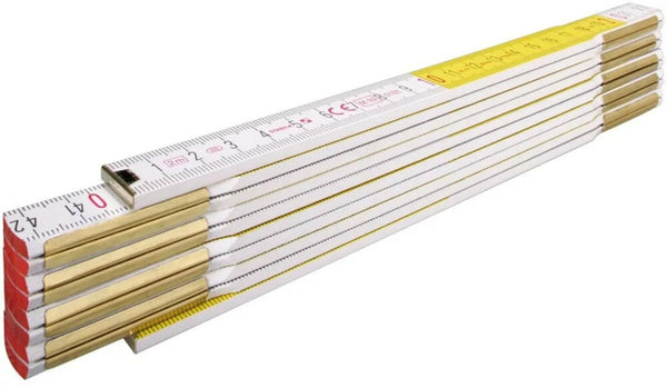 mètre pliant bois 2m blanc/jaune
