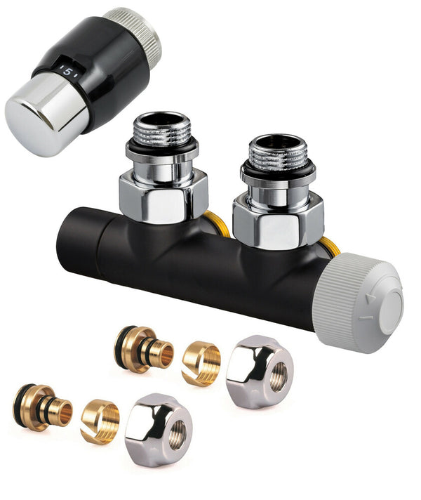 Resideo Therafix Design set raccordement mural droite 1/2" noir